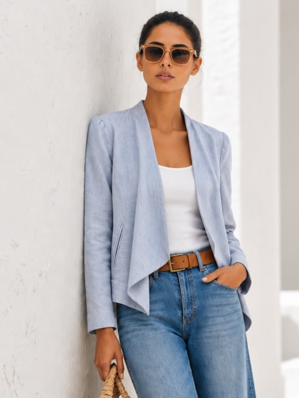 Loft linen/cotton blend open front jacket
